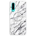 For Huawei P30 Embossed Varnished Marble TPU Protective Case with Holder(White)