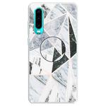 For Huawei P30 Embossed Varnished Marble TPU Protective Case with Holder(Polytriangle)