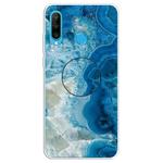 For Huawei P30 Lite Embossed Varnished Marble TPU Protective Case with Holder(Light Blue)