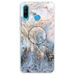 For Huawei P30 Lite Embossed Varnished Marble TPU Protective Case with Holder(Gold Grey)