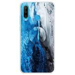For Huawei P30 Lite Embossed Varnished Marble TPU Protective Case with Holder(Dark Blue)