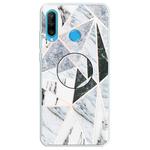 For Huawei P30 Lite Embossed Varnished Marble TPU Protective Case with Holder(Polytriangle)