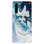 For Huawei P30 Pro Embossed Varnished Marble TPU Protective Case with Holder(Gold Line Blue)