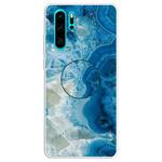 For Huawei P30 Pro Embossed Varnished Marble TPU Protective Case with Holder(Light Blue)