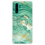 For Huawei P30 Pro Embossed Varnished Marble TPU Protective Case with Holder(Dark Green)