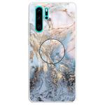 For Huawei P30 Pro Embossed Varnished Marble TPU Protective Case with Holder(Gold Grey)