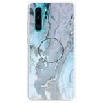 For Huawei P30 Pro Embossed Varnished Marble TPU Protective Case with Holder(Silver Blue)