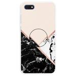 For Huawei Y5 Lite 2018 Embossed Varnished Marble TPU Protective Case with Holder(Black White Pink)