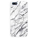 For Huawei Y5 Lite 2018 Embossed Varnished Marble TPU Protective Case with Holder(White)