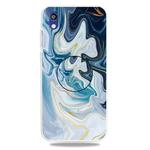 For Huawei Honor 8S Embossed Varnished Marble TPU Protective Case with Holder(Gold Line Blue)