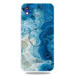 For Huawei Honor 8S Embossed Varnished Marble TPU Protective Case with Holder(Light Blue)