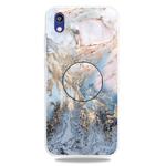 For Huawei Honor 8S Embossed Varnished Marble TPU Protective Case with Holder(Gold Grey)