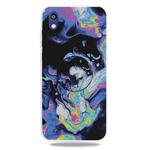 For Huawei Honor 8S Embossed Varnished Marble TPU Protective Case with Holder(Deep Purple)