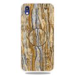 For Huawei Honor 8S Embossed Varnished Marble TPU Protective Case with Holder(Brown)