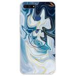 For Huawei Y6 Prime (2018) Embossed Varnished Marble TPU Protective Case with Holder(Gold Line Blue)