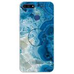 For Huawei Y6 Prime (2018) Embossed Varnished Marble TPU Protective Case with Holder(Light Blue)