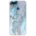 For Huawei Y6 Prime (2018) Embossed Varnished Marble TPU Protective Case with Holder(Silver Blue)