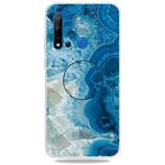For Huawei P20 lite (2019) Embossed Varnished Marble TPU Protective Case with Holder(Light Blue)