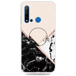 For Huawei P20 lite (2019) Embossed Varnished Marble TPU Protective Case with Holder(Black White Pink)