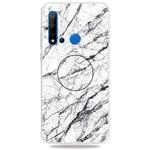 For Huawei P20 lite (2019) Embossed Varnished Marble TPU Protective Case with Holder(White)