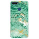 For Huawei Honor 7A Embossed Varnished Marble TPU Protective Case with Holder(Dark Green)