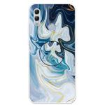 For Huawei Honor 10 Lite Embossed Varnished Marble TPU Protective Case with Holder(Gold Line Blue)