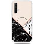 For Huawei Honor 20 Embossed Varnished Marble TPU Protective Case with Holder(Black White Pink)