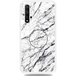 For Huawei Honor 20 Embossed Varnished Marble TPU Protective Case with Holder(White)