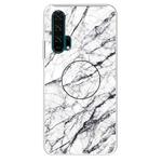 For Huawei Honor 20 Pro Embossed Varnished Marble TPU Protective Case with Holder(White)