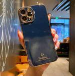 Electroplating Metal Frame Precise Hole TPU Protective Case For iPhone 13 Pro(Dark Blue)