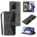 For Xiaomi Mi 11T Stitching Calf Texture Horizontal Flip Leather Case with Holder & Card Slots & Wallet(Grey)