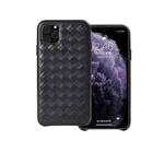 For iPhone 11 Pro Woven Texture Sheepskin Leather Back Cover Semi-wrapped Shockproof Case (Black)