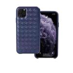 For iPhone 11 Pro Woven Texture Sheepskin Leather Back Cover Semi-wrapped Shockproof Case (Blue)