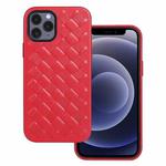 For iPhone 12 mini Woven Texture Sheepskin Leather Back Cover Full-wrapped Shockproof Case (Red)