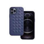 For iPhone 12 / 12 Pro Woven Texture Sheepskin Leather Back Cover Full-wrapped Shockproof Case(Blue)