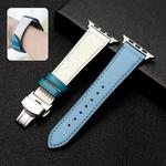 Butterfly Clasp  Top Layer Cowhide Leather Strap Watch Band For Apple Watch Series 8&7 41mm / SE 2&6&SE&5&4 40mm / 3&2&1 38mm(Baby Blue)