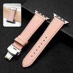 Butterfly Clasp  Top Layer Cowhide Leather Strap Watch Band For Apple Watch Series 8&7 41mm / SE 2&6&SE&5&4 40mm / 3&2&1 38mm(Pink)