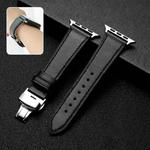 Butterfly Clasp  Top Layer Cowhide Leather Strap Watch Band For Apple Watch Series 8&7 41mm / SE 2&6&SE&5&4 40mm / 3&2&1 38mm(Black)