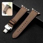 Butterfly Clasp  Top Layer Cowhide Leather Strap Watch Band For Apple Watch Ultra 49mm / Series 8&7 45mm / SE 2&6&SE&5&4 44mm / 3&2&1 42mm(Light Brown)