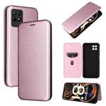 For OPPO Realme 8i Carbon Fiber Texture Horizontal Flip TPU + PC + PU Leather Case with Card Slot(Pink)