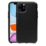 For iPhone 11 Mesh Texture Cowhide Leather Back Cover Semi-wrapped Shockproof Case (Black)