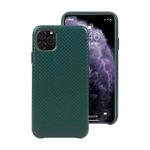 For iPhone 11 Mesh Texture Cowhide Leather Back Cover Semi-wrapped Shockproof Case (Dark Green)