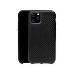 For iPhone 11 Pro Max Mesh Texture Cowhide Leather Back Cover Semi-wrapped Shockproof Case (Black)