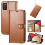 For Samsung Galaxy A03s 166mm Solid Color Leather Buckle Phone Case with Lanyard & Photo Frame & Card Slot & Wallet & Stand Function(Brown)