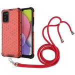 For Samsung Galaxy A03s 166mm Shockproof Honeycomb PC + TPU Case with Neck Lanyard(Red)
