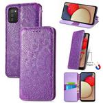 For Samsung Galaxy A03s 166mm Blooming Mandala Embossed Pattern Magnetic Horizontal Flip Leather Case with Holder & Card Slots & Wallet(Purple)