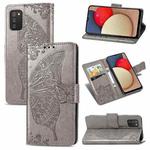 For Samsung Galaxy A03s 166mm Butterfly Love Flowers Embossed Horizontal Flip Leather Case with Holder & Card Slots & Wallet & Lanyard(Gray)