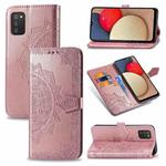 For Samsung Galaxy A03s 166mm Mandala Flower Embossed Horizontal Flip Leather Case with Holder & Three Card Slots & Wallet & Lanyard(Rose Gold)