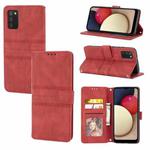 For Samsung Galaxy A03s 166mm Embossed Striped Magnetic Buckle PU + TPU Horizontal Flip Leather Case with Holder & Card Slot & Wallet & Photo Frame & Sling(Red)