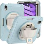 For iPad mini 6 360 Degree Rotation PC + TPU Protective Tablet Case with Holder & Hand-strap(Ice Blue)